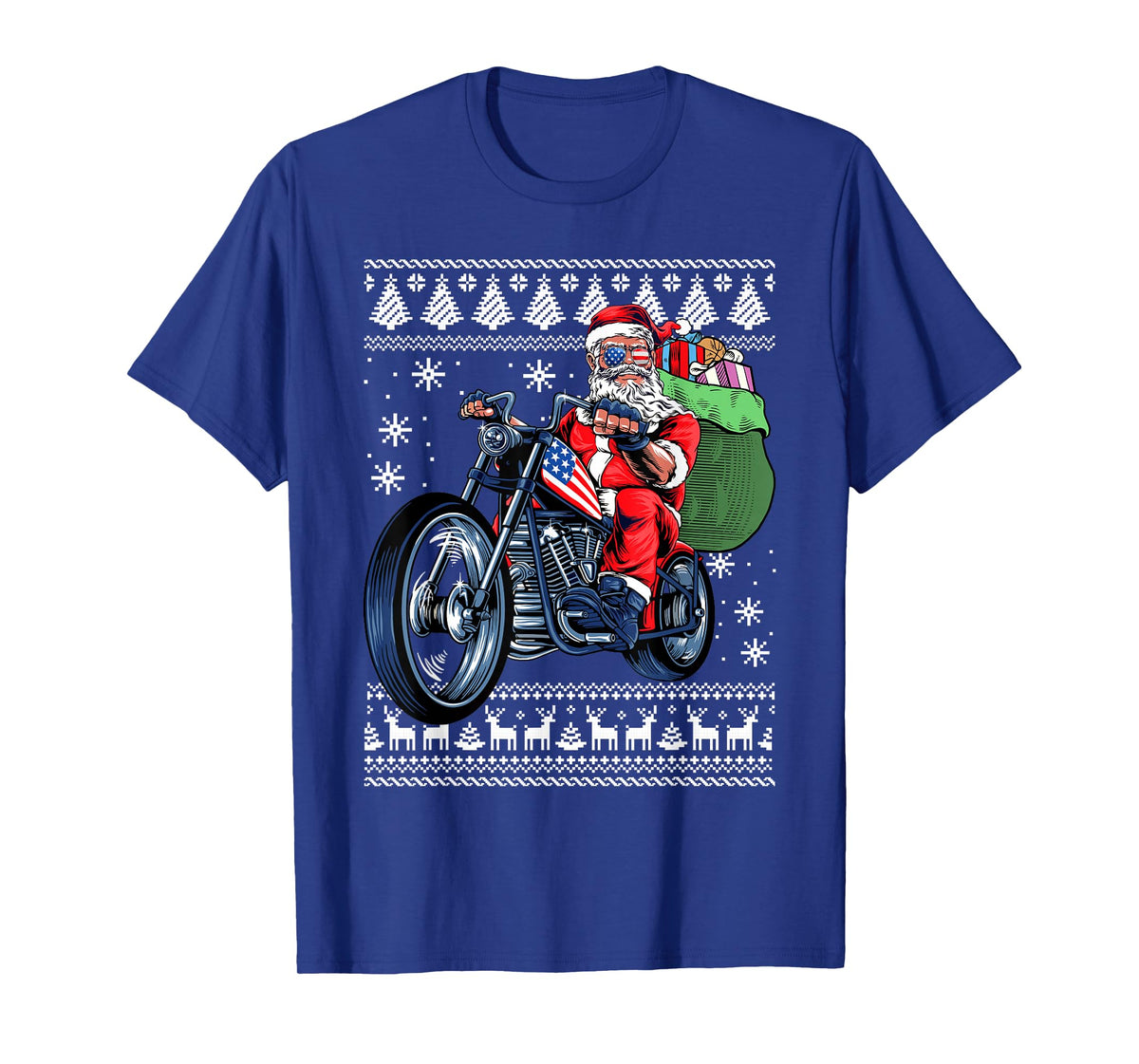 Santa Claus With Motorcycle Xmas Tree Ugly Christmas Sweater T-Shirt