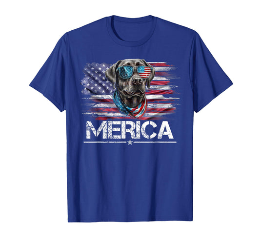 Vintage Labrador Dog, Merica Lab Dog USA Flag Funny T-Shirt