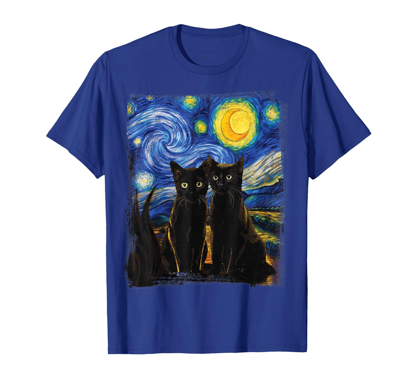 Starry Night Vincent Van Gogh Famous Painting Black Cats T-Shirt