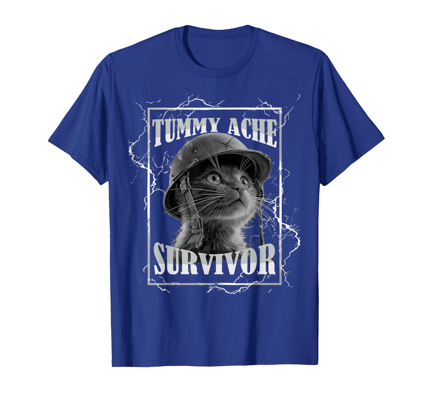 Tummy Ache Survivor Funny Cat Dramatic Lightning Band T-Shirt