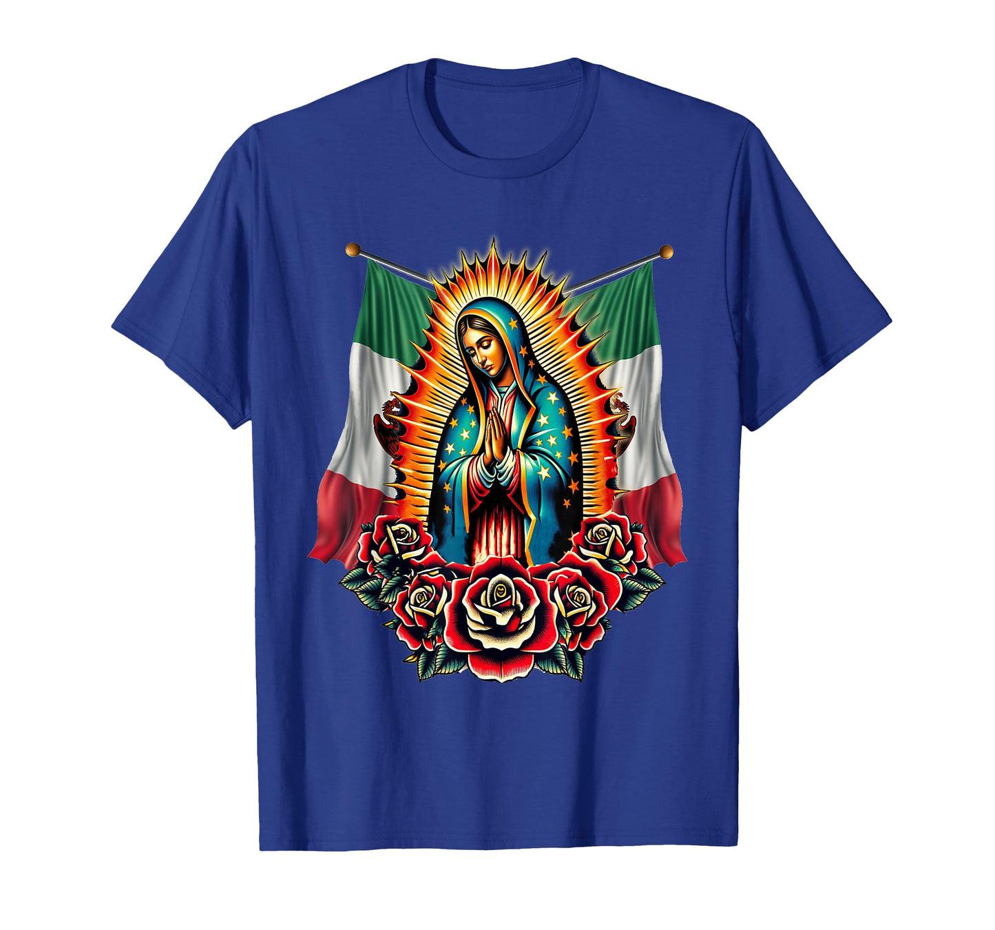 Our Lady Virgen De Guadalupe Virgin Mary Mexican Flag T-Shirt