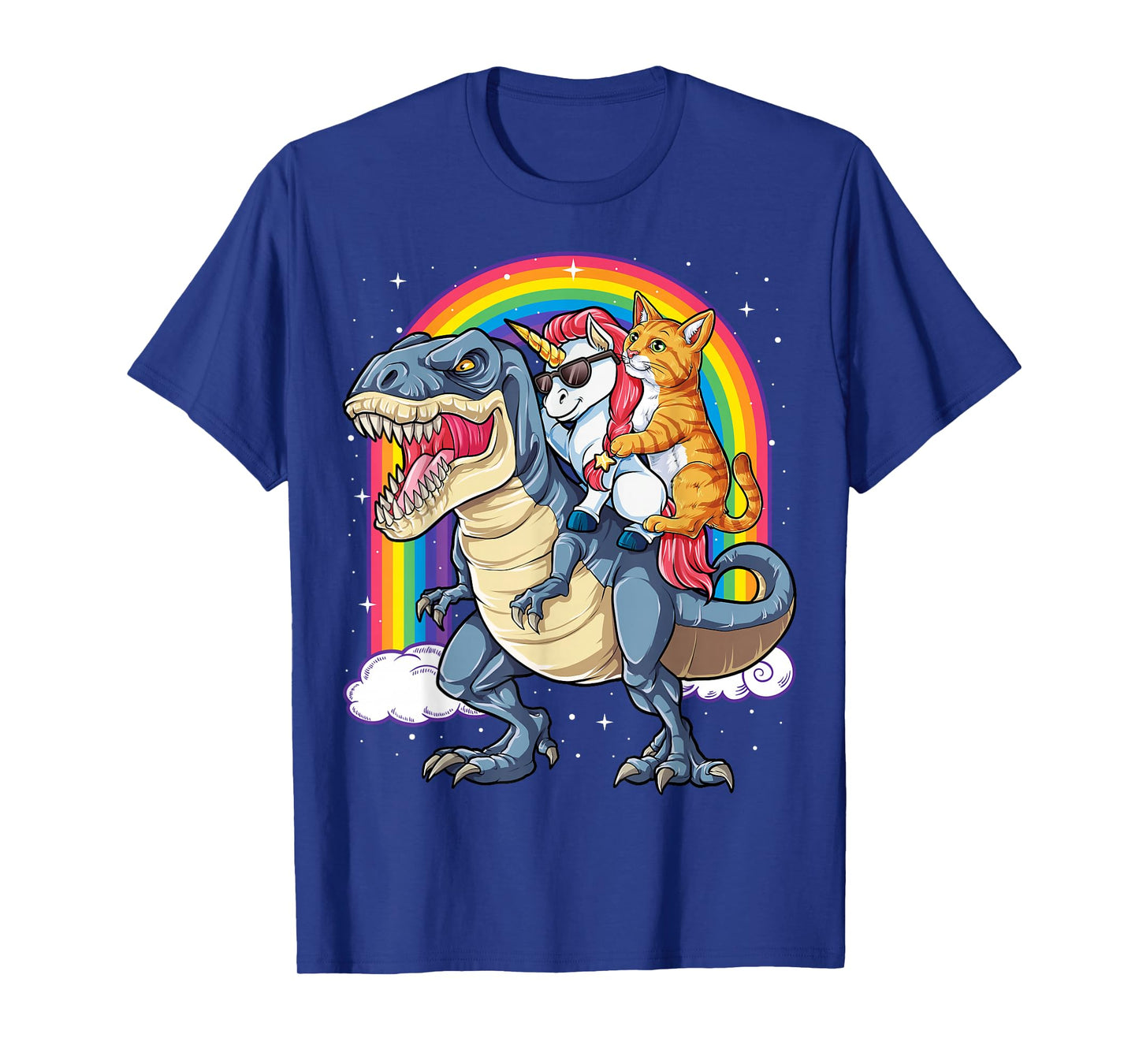 Cat Unicorn Riding Dinosaur T rex Kitten Lover Space Galaxy T-Shirt