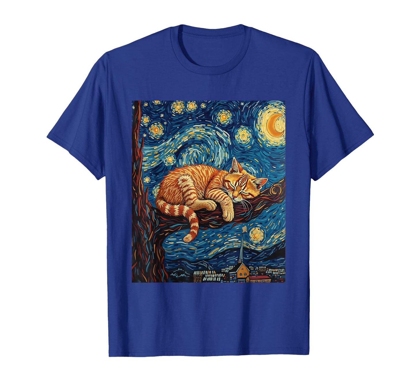 Charming Ginger Cat Van Gogh Starry Night Graphic Cat Lovers T-Shirt