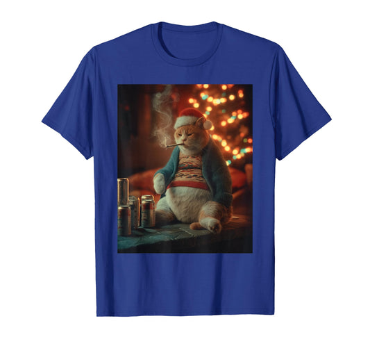 Christmas Cat Smoking Cigarette Meme Gen Z T-Shirt