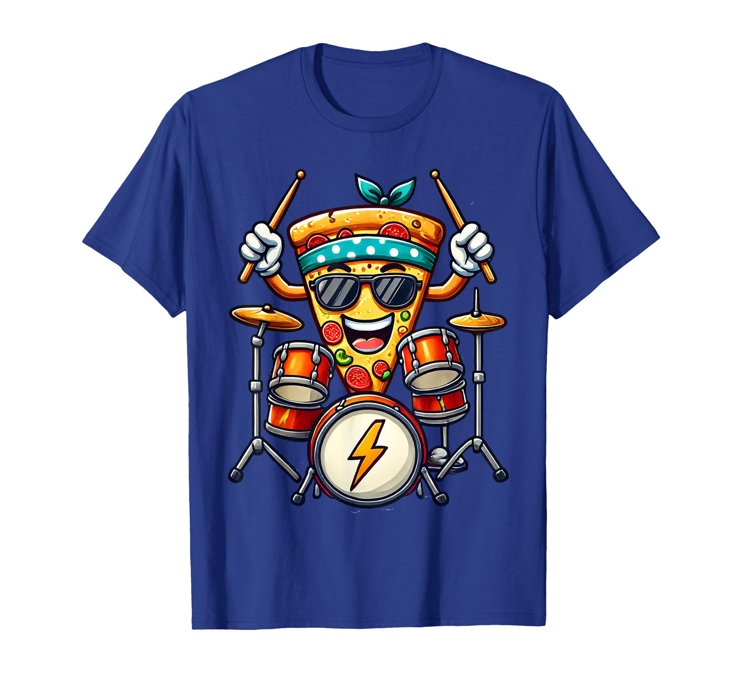 Pizza Funny Rockstar Drummer Drums Music Band Men Women Kids T-Shirt