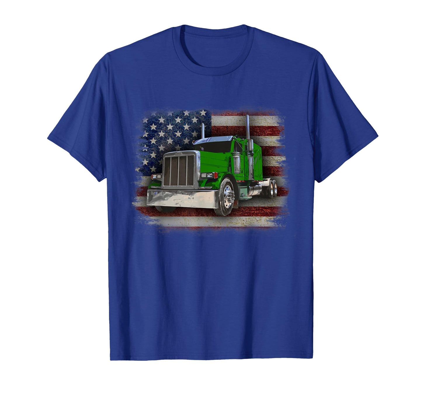 American Flag and Green Big Rig Patriotic Trucker T-Shirt