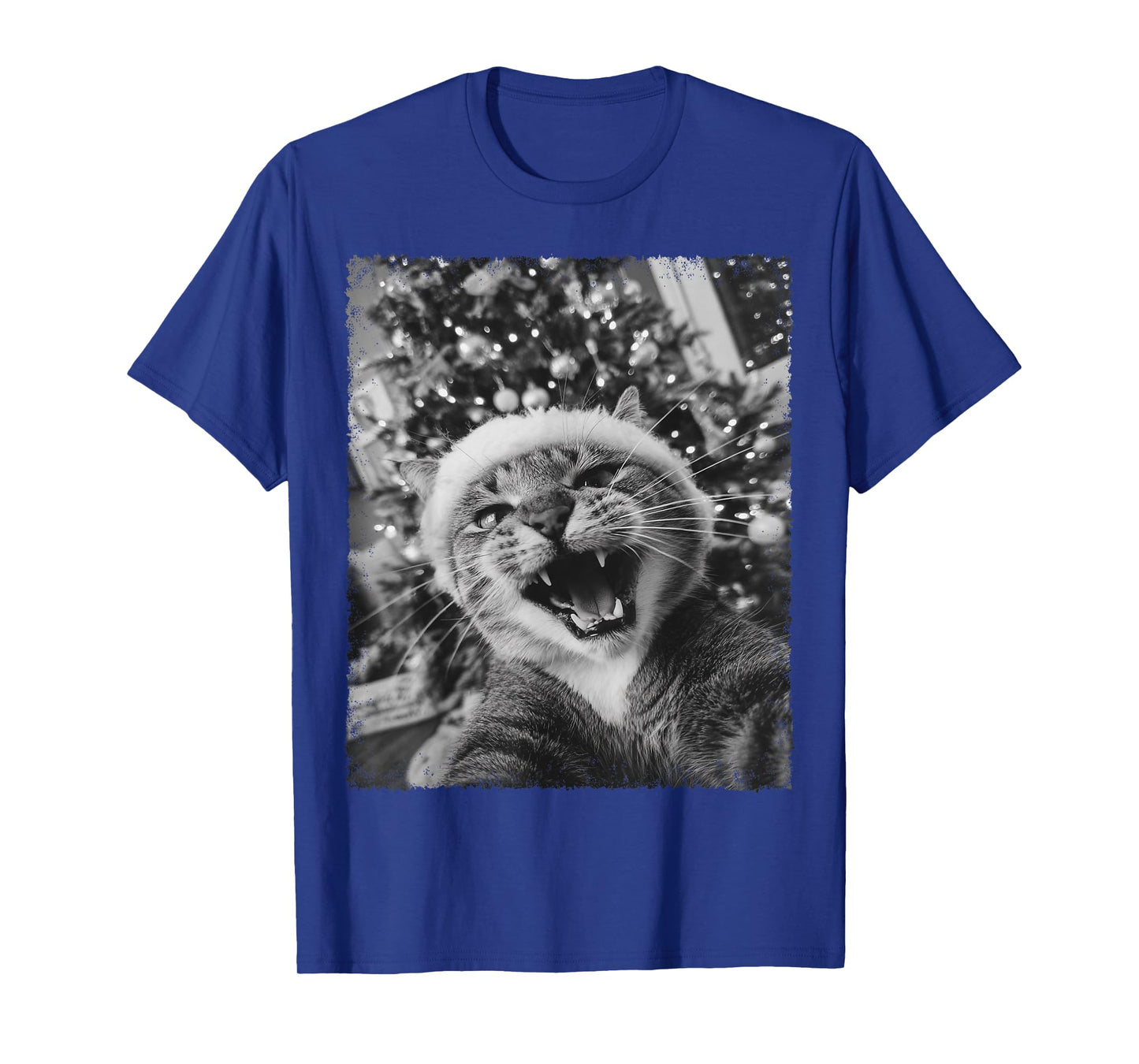Funny Christmas Design Black and White Cat Selfie T-Shirt