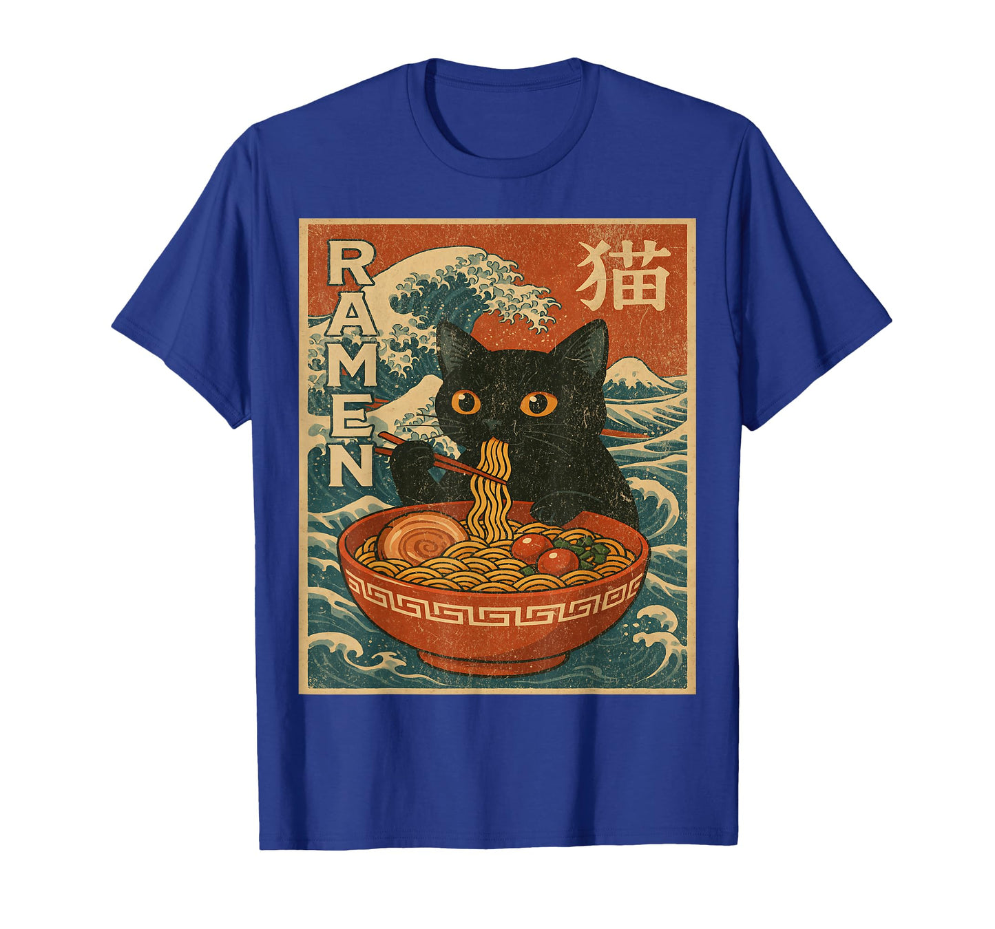 Vintage Japanese Anime Cat Ramen Noodles Ukiyo-e Kawaii T-Shirt