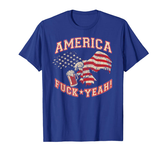 America Fuck Yeah Bald Eagle Beer 4th of July Vintage T-Shirt
