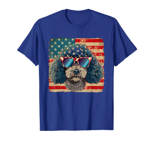 American Star Stripes Poodle Dog Shirt 4th of July Men Women T-Shirt