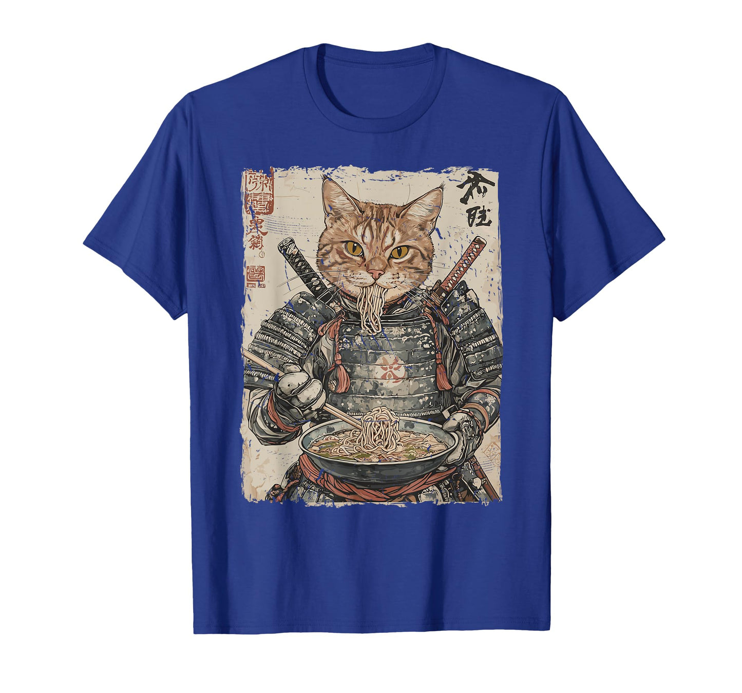 Samurai Cat Loves Ramen Funny Anime Japanese Artwork Samurai T-Shirt