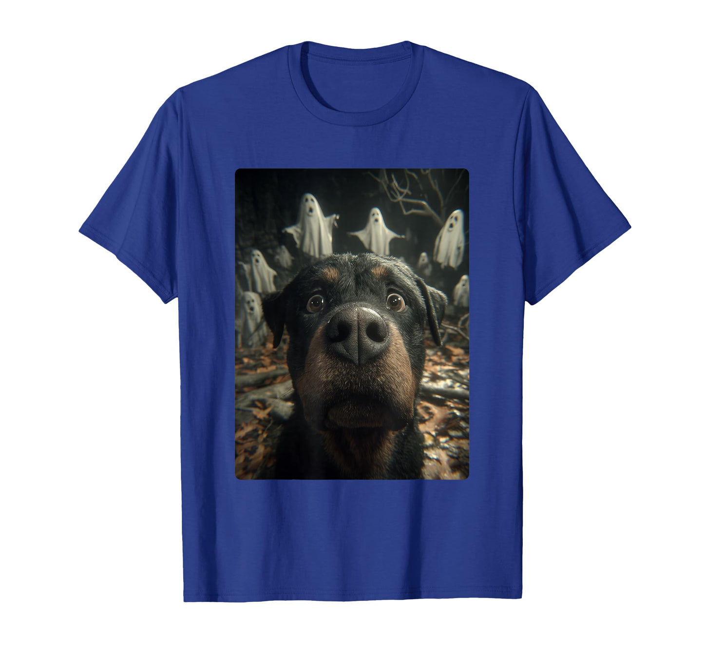 Funny Rottweiler Selfie Ghosts Haunted Forest Halloween Dog T-Shirt