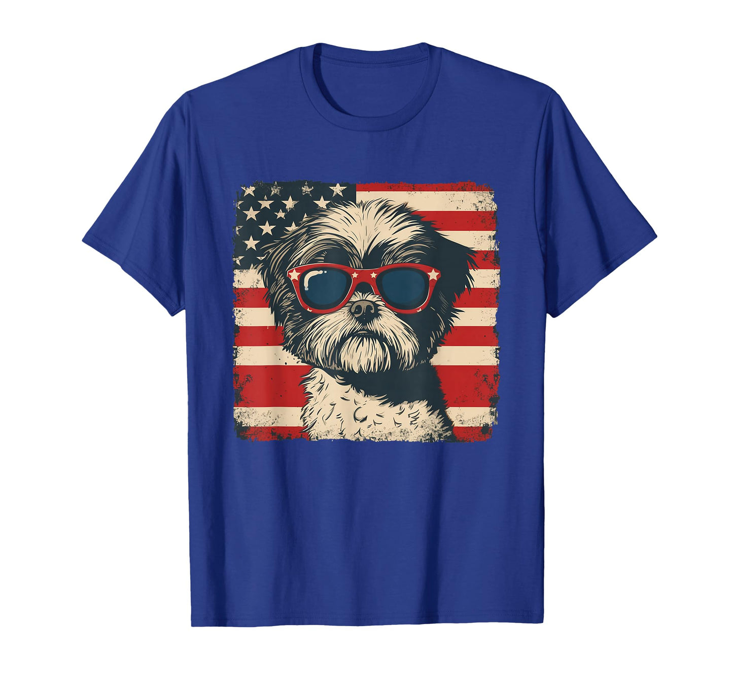 Shih Tzu Dog USA Flag Patriotic Fourth of July Men Women T-Shirt