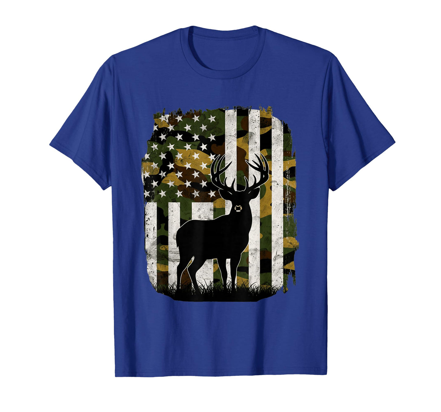 Camo US Flag Deer Elk Buck Camoflage Hunting Hunter Dad T-Shirt