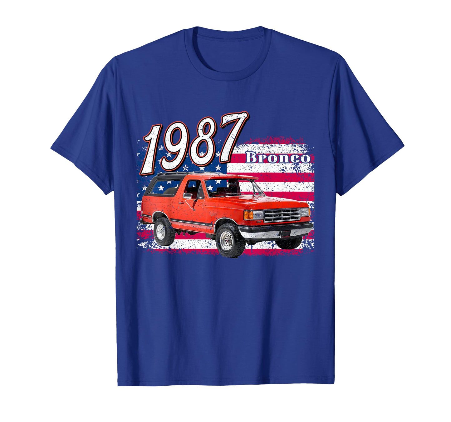 1987 87 Bronco Red Classic Vintage Old Car USA Flag T-Shirt