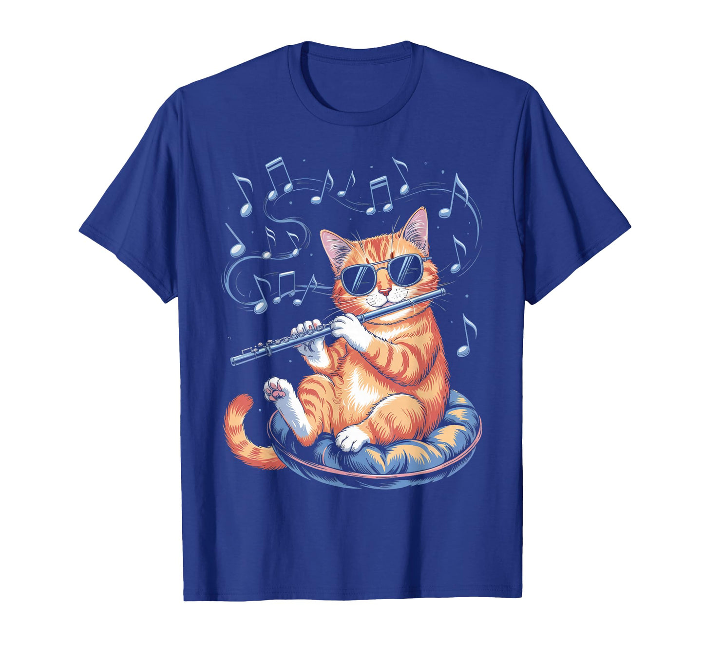 Marching Band Musician Flutist Cat Playing Flute Player T-Shirt