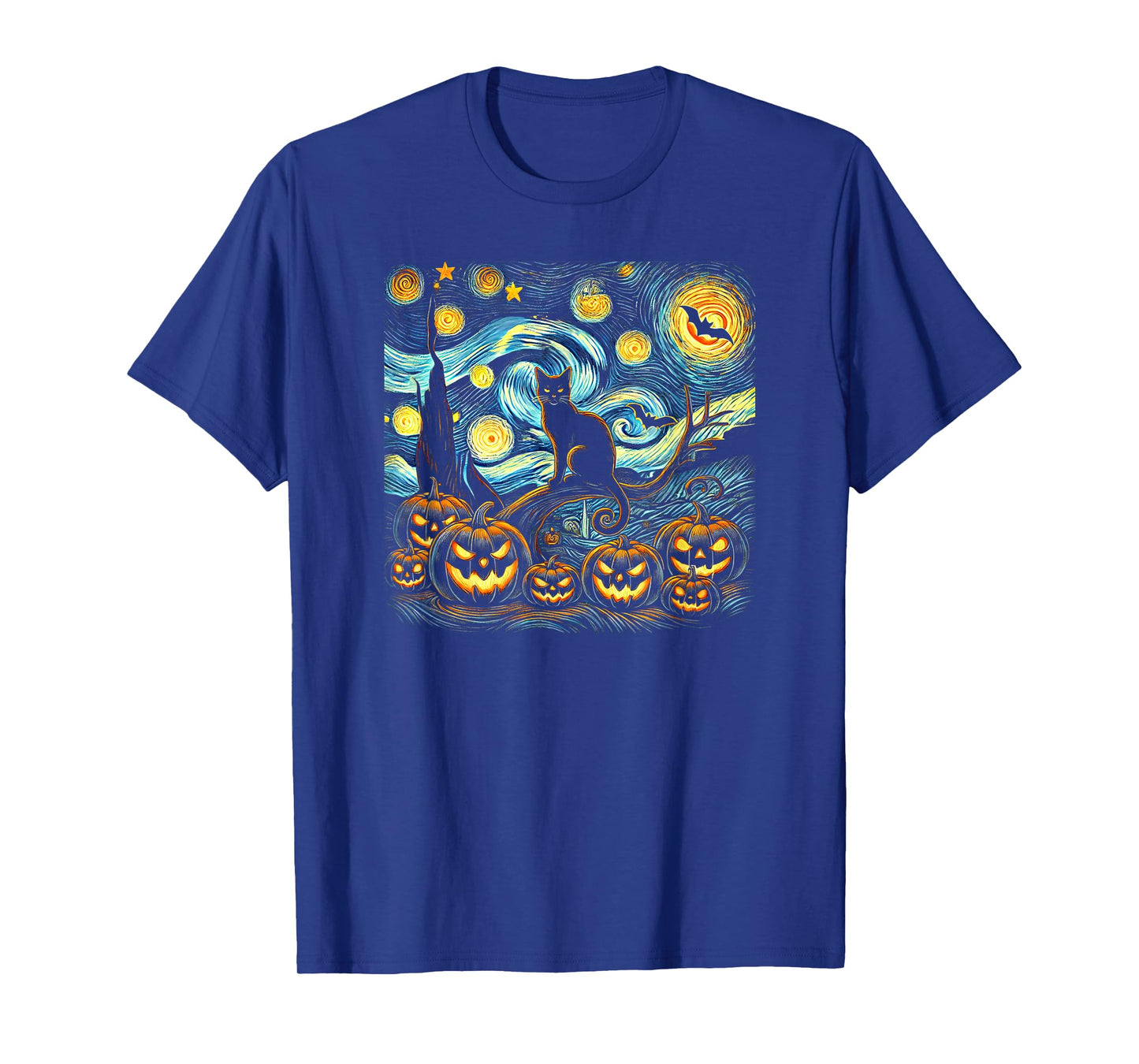 Halloween Van Gogh Starry Night Pumpkin Black Cat Costume T-Shirt