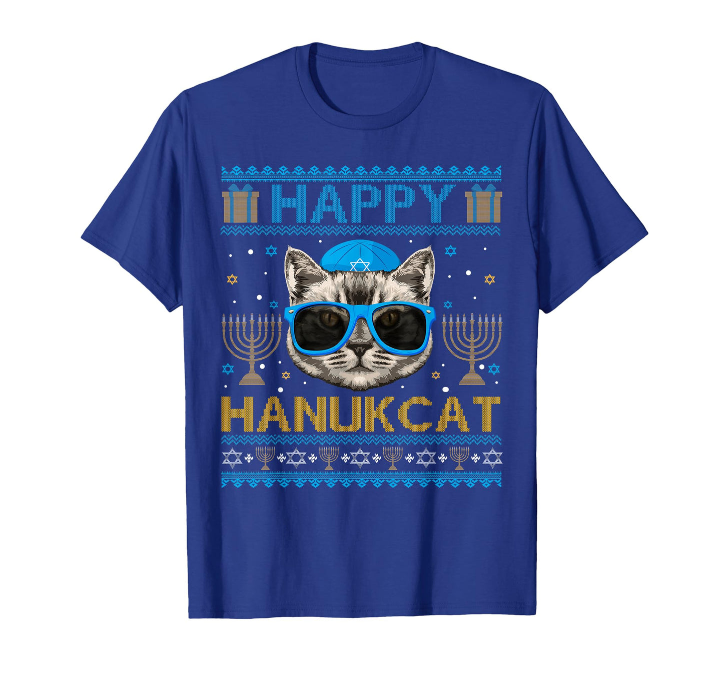 Happy Hanukcat Ugly Hanukkah Sweater Cat Chanukah Jewish T-Shirt