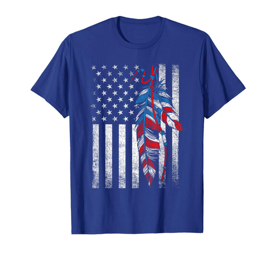 American Flag - Native Feather Pride Month Indigenous T-Shirt