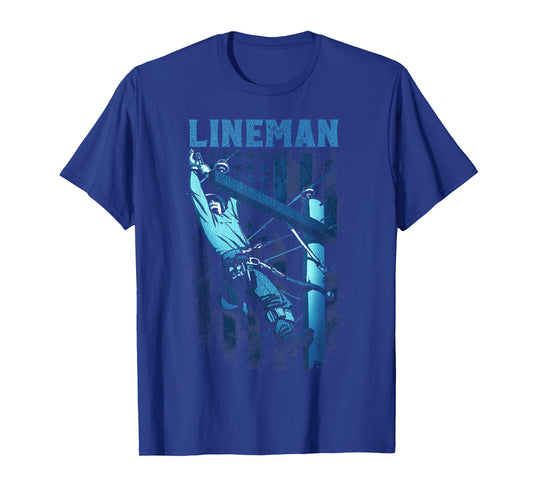 Lineman American Flag Electric Cable Lineman T-Shirt
