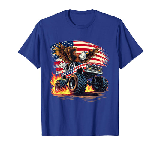 Bald Eagle Monster Truck - USA American Flag 4th Of July T-Shirt