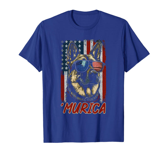 Murica Patriotic German Shepherd 4th of July Dog T-Shirt