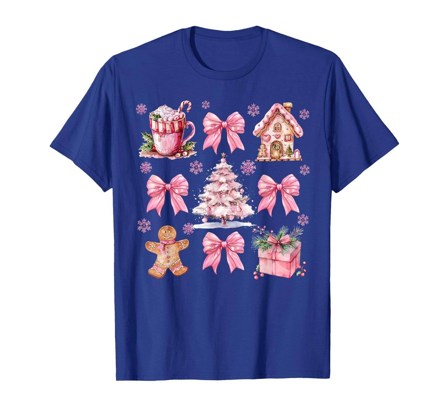 Cute Pink Coquette Bow Gingerbreads Coffee Family Xmas Tree T-Shirt