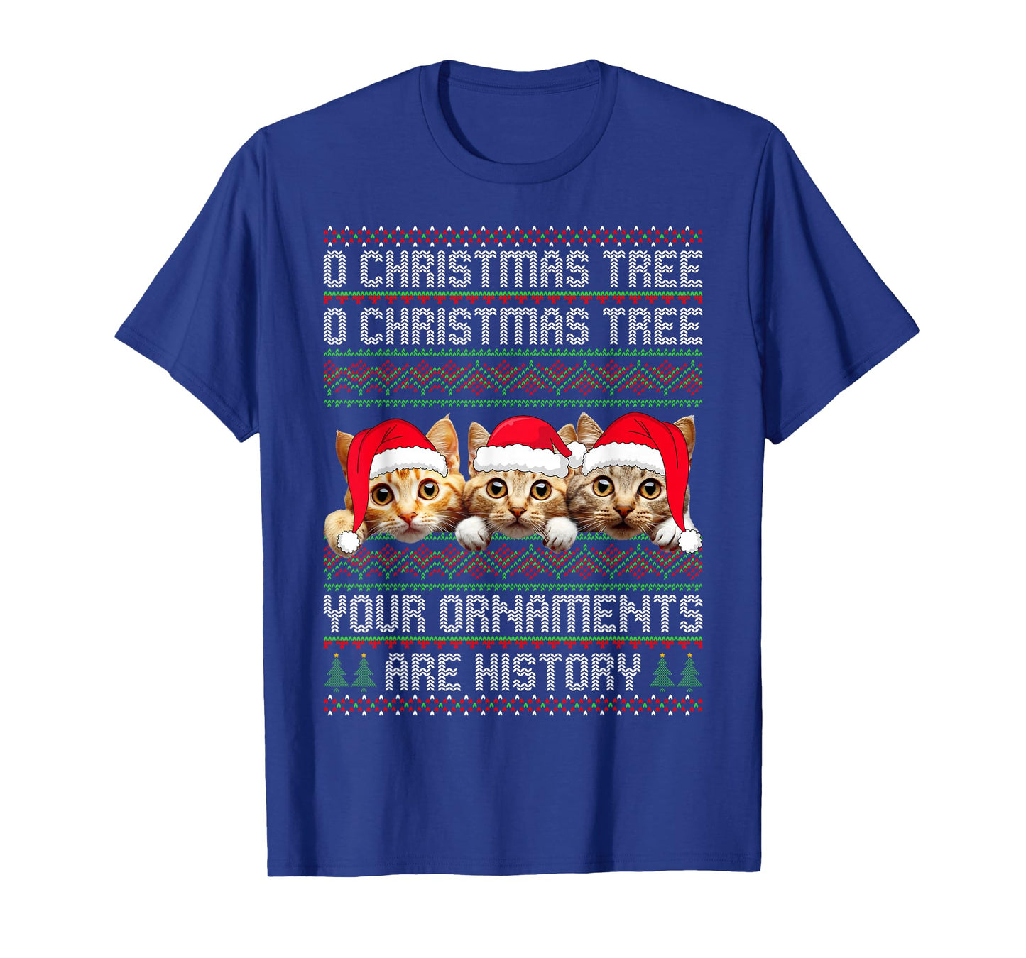 3 Cat Christmas Tree Ugly Sweater Santa Hat Funny Cat Xmas T-Shirt