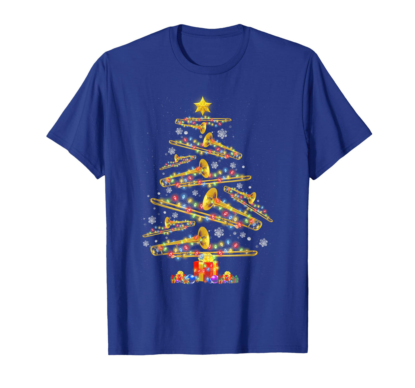 Christmas Trombone Player Xmas Tree Jazz Music Lover Santa T-Shirt