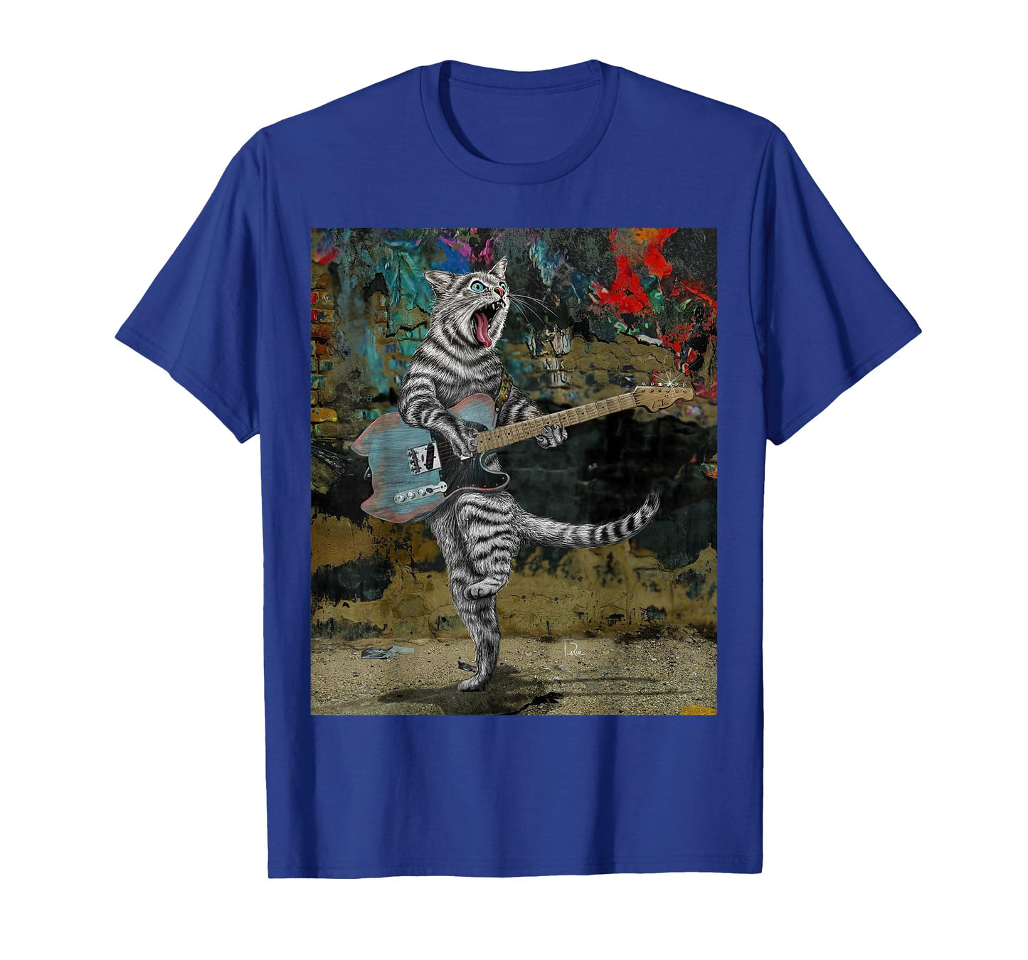 Cat Guitar Buskers Electric Guitar Player Funny Cute Kitty T-Shirt