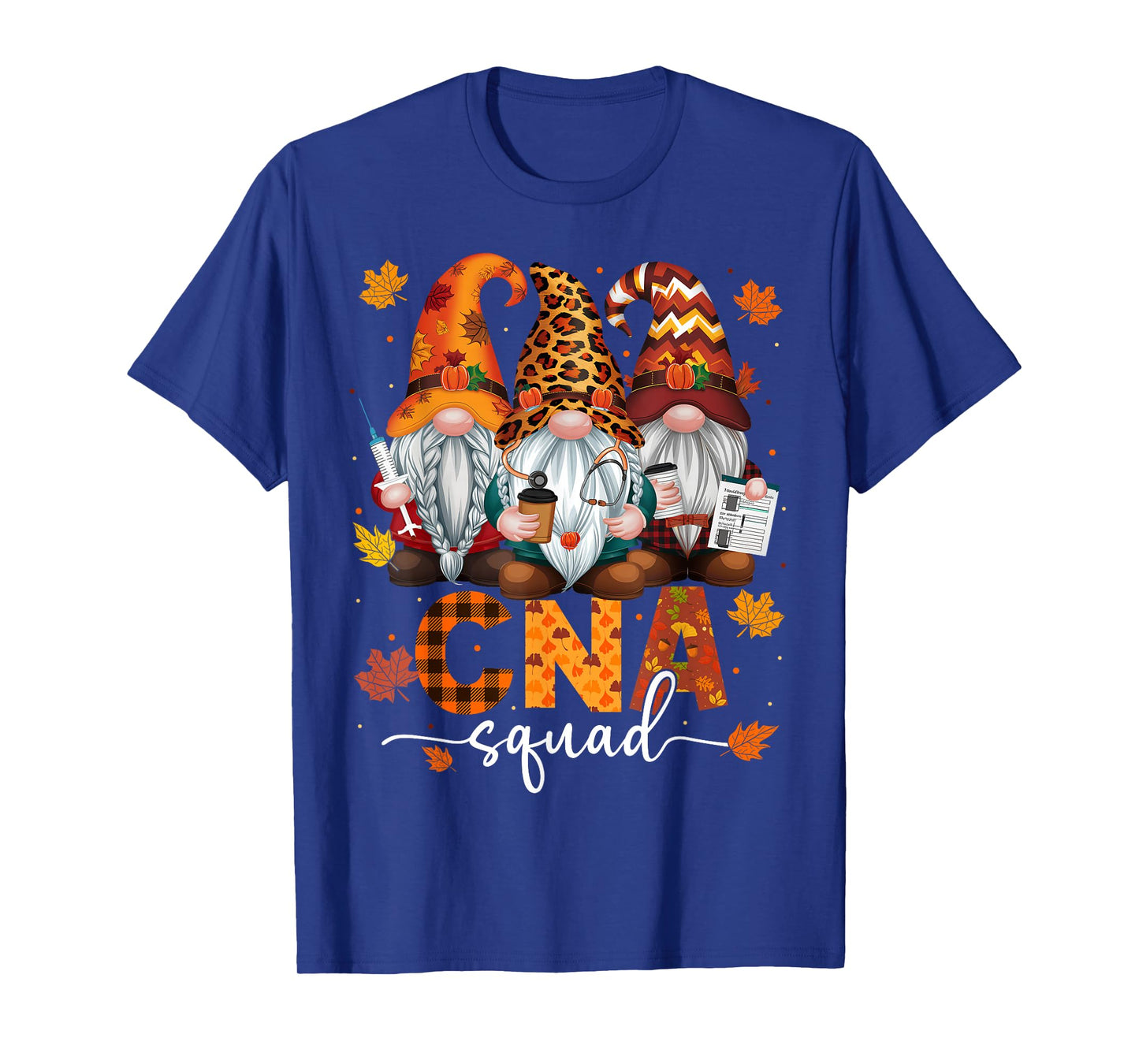 CNA Squad Gnome Nurse Leopard Thanksgiving Stethoscope T-Shirt