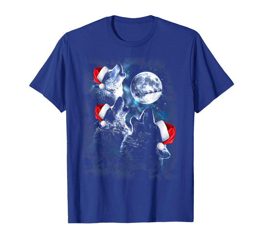 3 Wolves Howling Under Moon Christmas Santa Wolf Lover Women T-Shirt