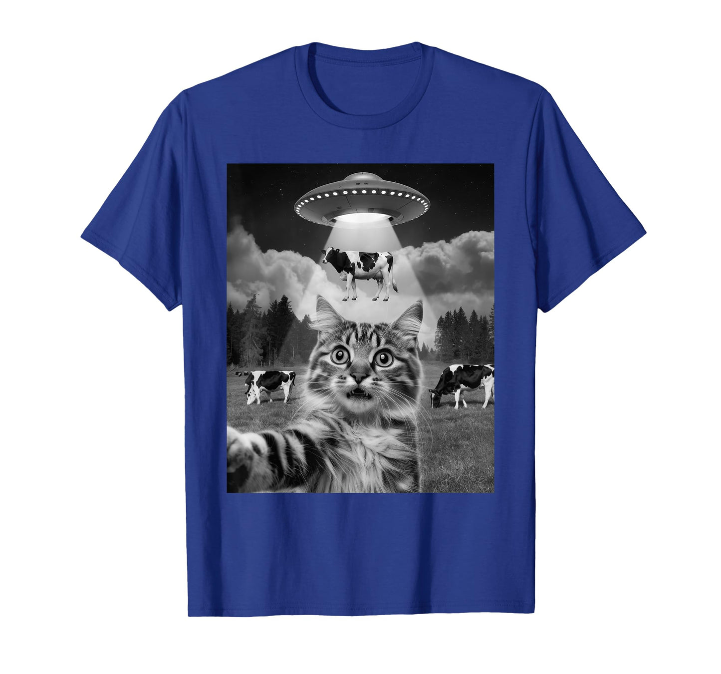 Cat Selfie Flying Alien UFO Cow Lover Men Women Kids T-Shirt