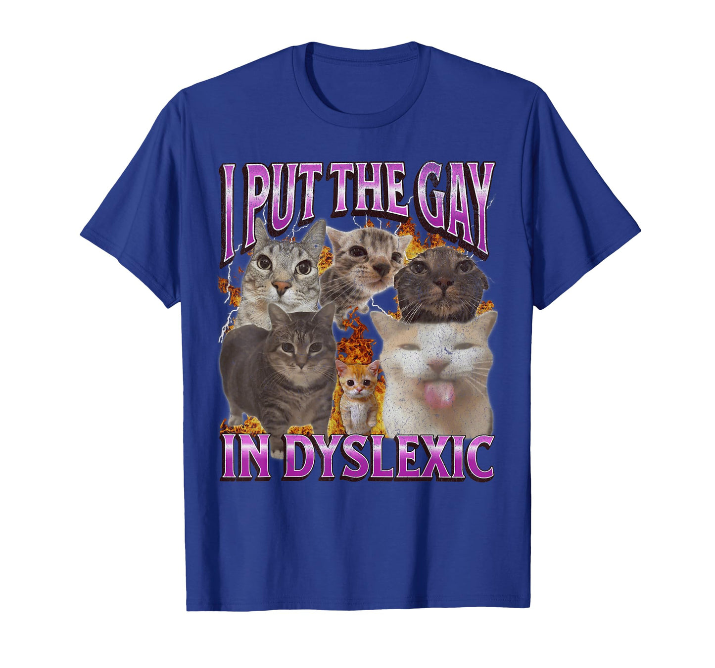 I Put The Gay In Dyslexic Funny Cat Meme Bootleg Graphic Men Women T-Shirt