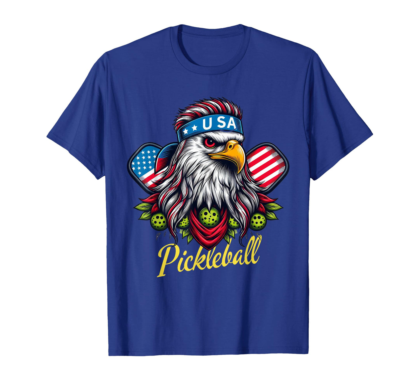 Eagle Mullet Pickleball Lovers 4th of July USA American Flag T-Shirt