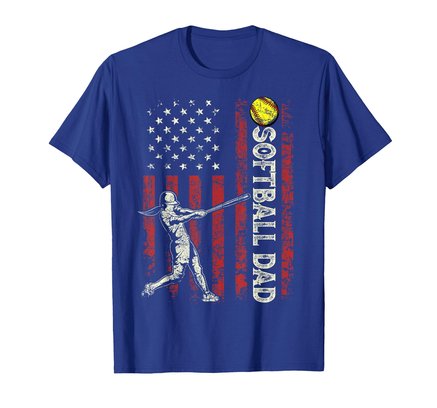 Softball Dad US Flag Gifts for Dad Men Patriotic Fathers Day T-Shirt