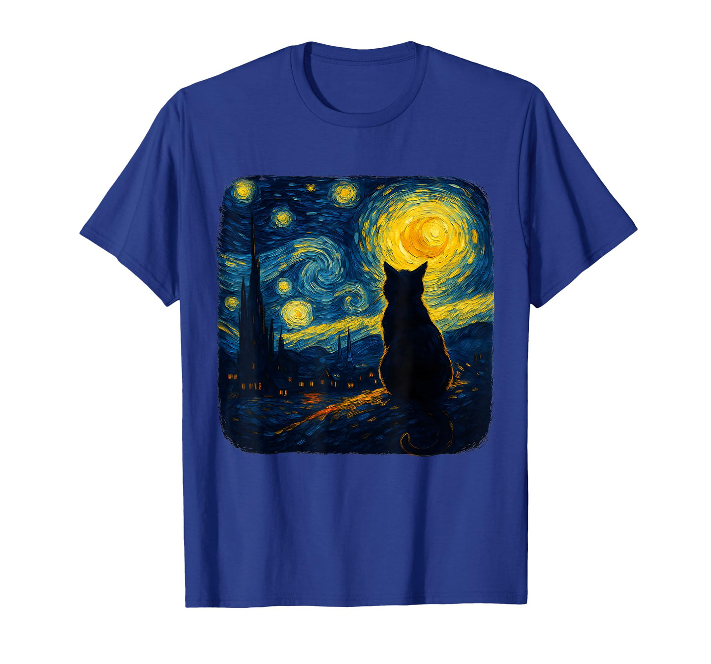 Cat Starry Funny Night Cat Lover Van Gogh Cat Mom Cat Dad T-Shirt