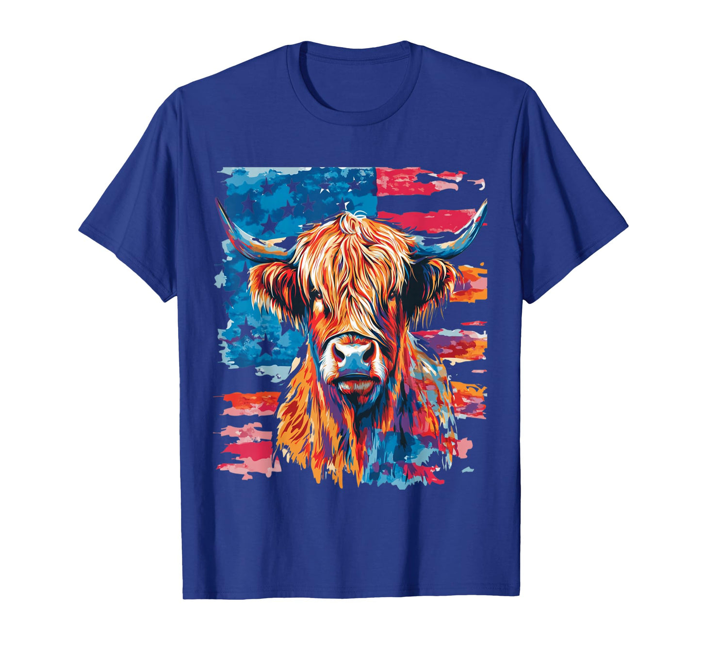 Funny Patriotic Highland Cow USA Flag 4th of July Matching T-Shirt
