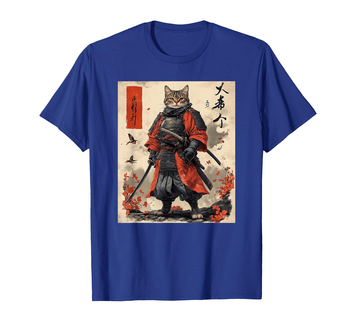 Samurai Cat T-Shirt - Japanese Art Style Warrior Graphic Tee T-Shirt