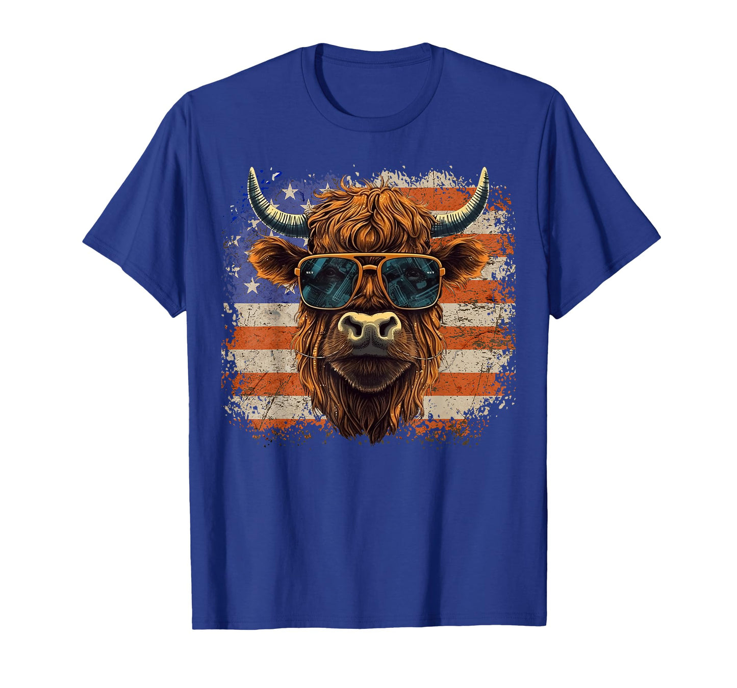 American Flag, Highland Cow-Fourth of July, Cow Lover Cool T-Shirt
