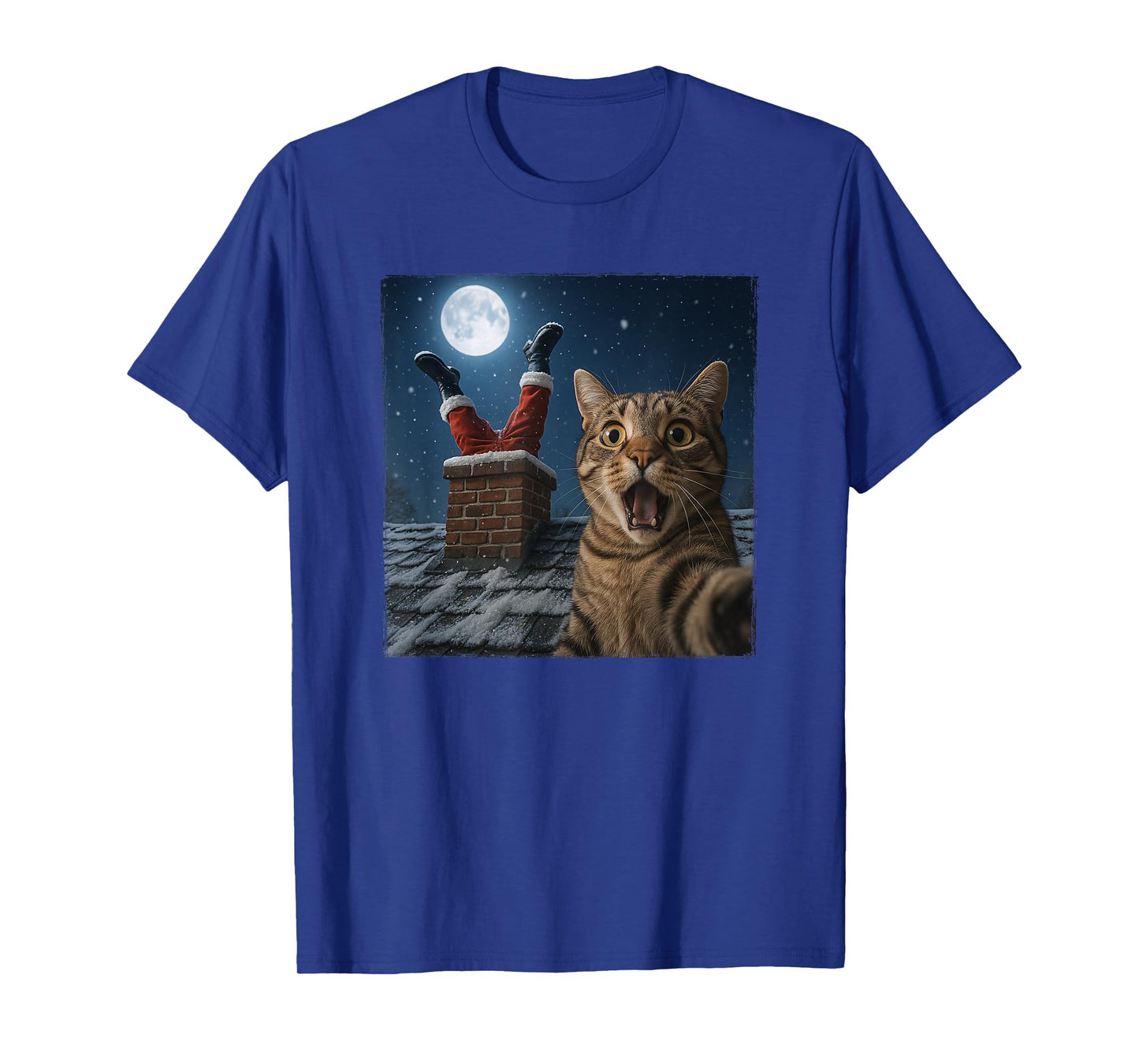 Funny Cat Selfie with Santa in Chimney Christmas T-Shirt