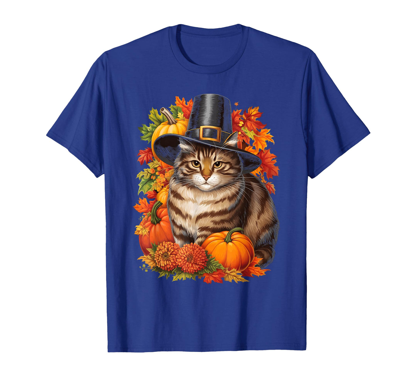 Thanksgiving Pilgrim Cat Lover Autumn Leaves Men Women Kids T-Shirt
