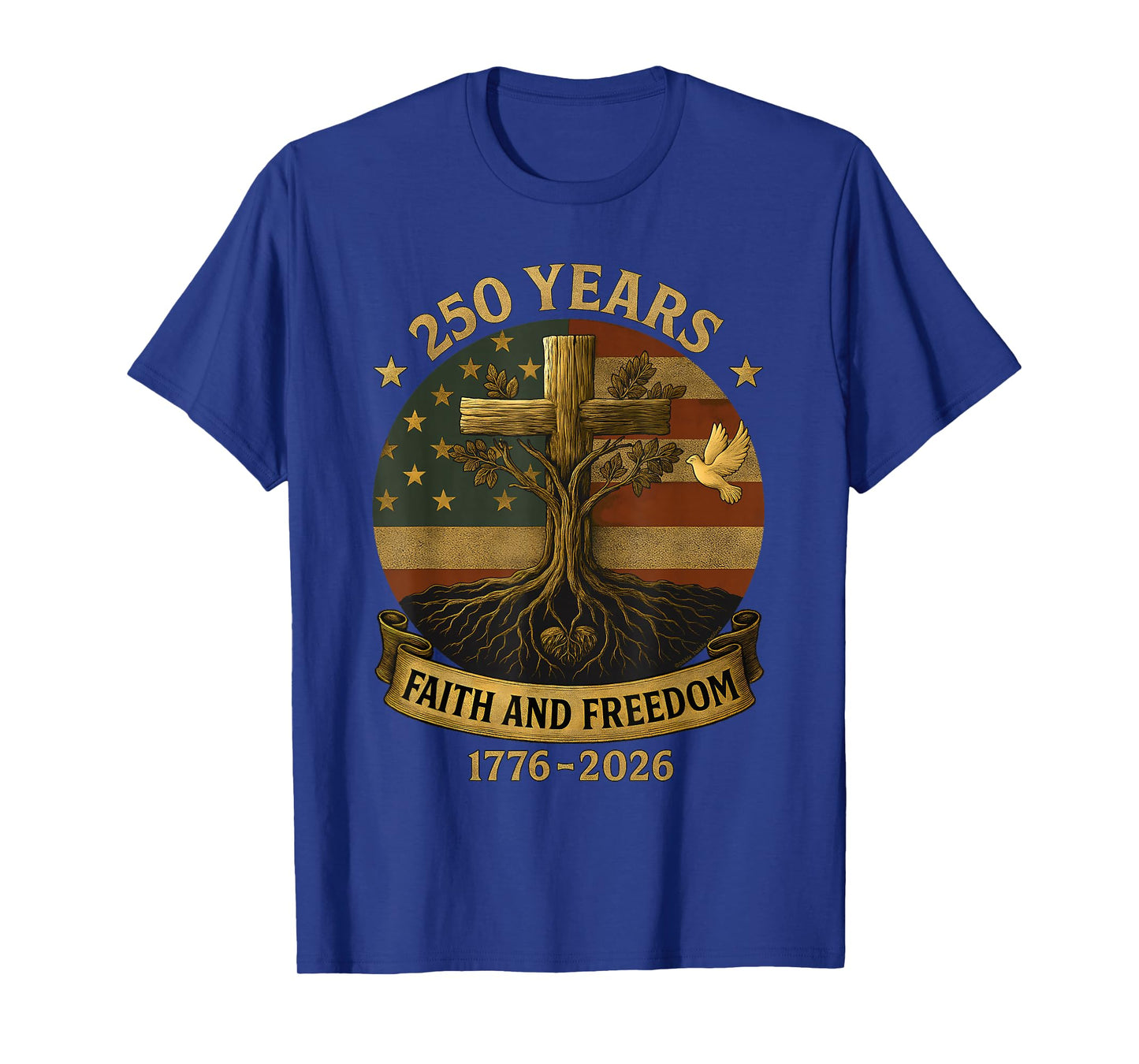 Flag Cross Tree 250 Years Faith and Freedom 1776-2026 T-Shirt