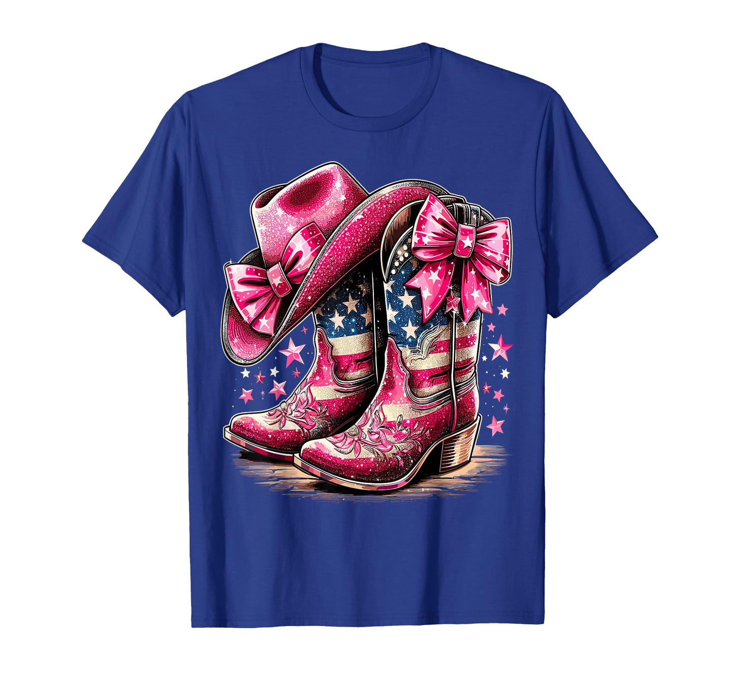 Cowgirl Boots Hat USA Flag Western Rodeo T-Shirt