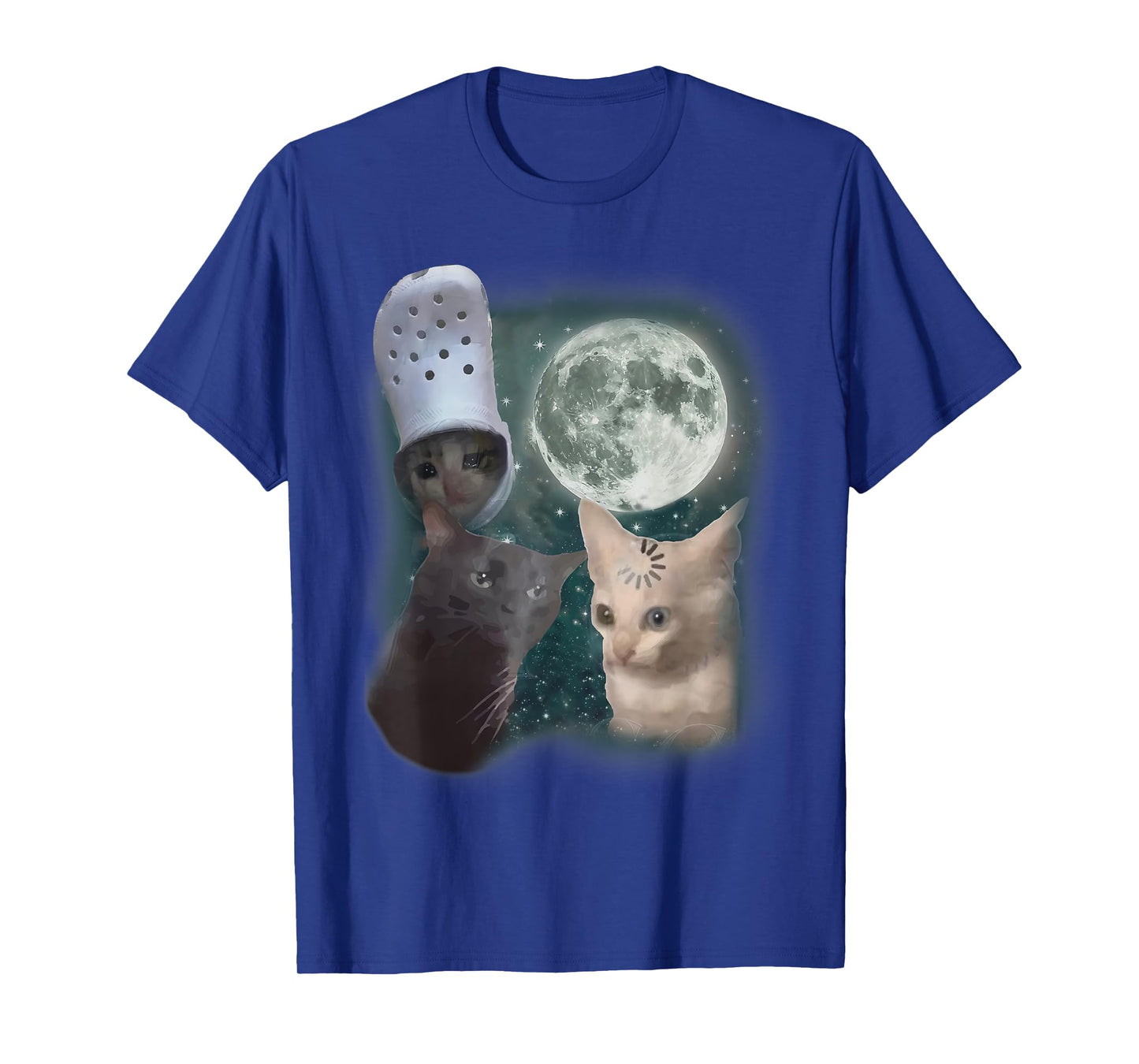 Three Cats Howl at Moon Vintage Funny Cat Howling Wolf Meme T-Shirt for Men Women