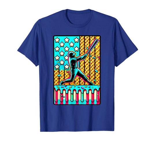 Ice Cream Drip Baseball Stuff Drip for Boys American Flag T-Shirt