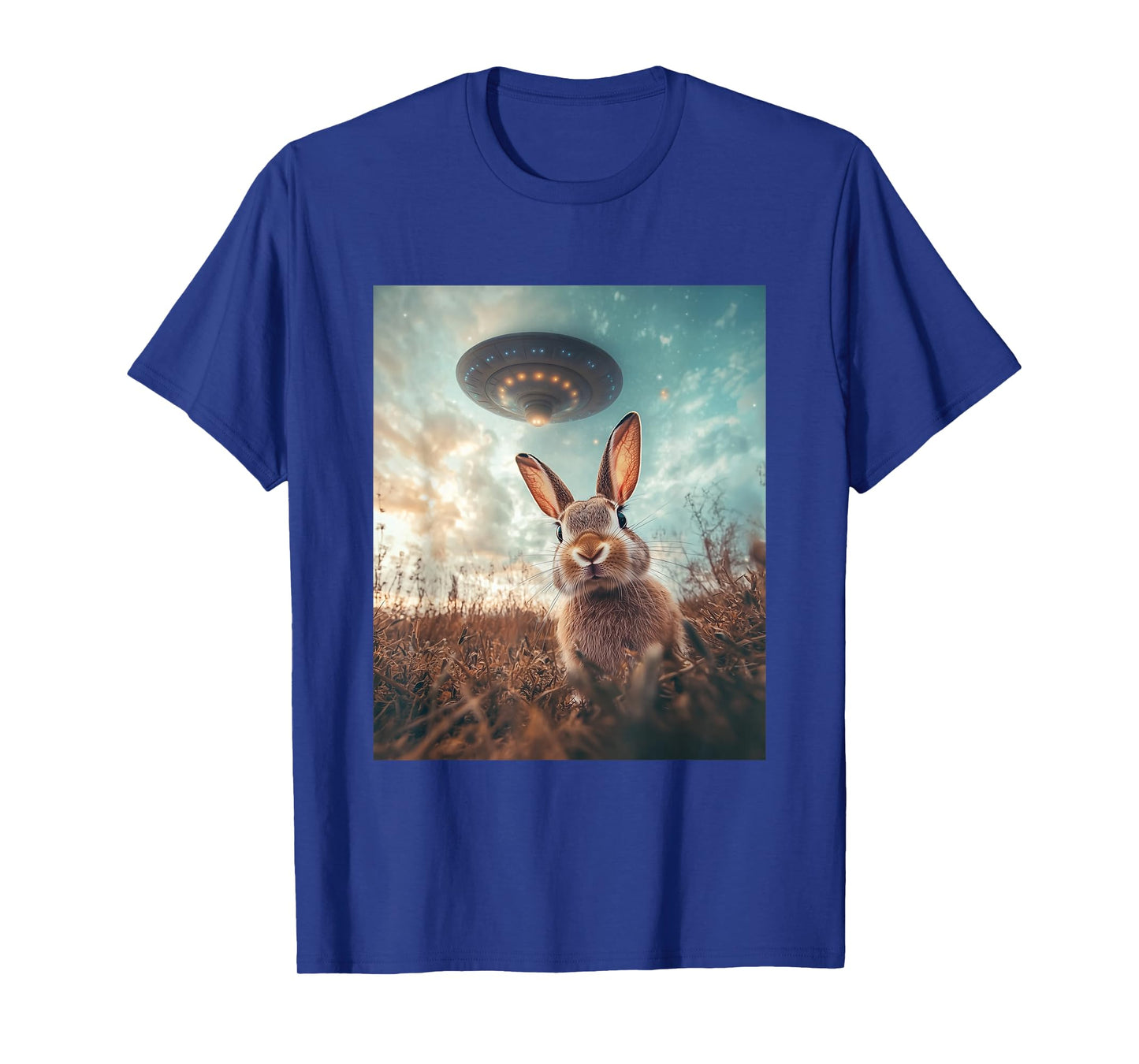 Rabbit Bunny Selfie with UFOs Aliens Funny Graphic T-Shirt