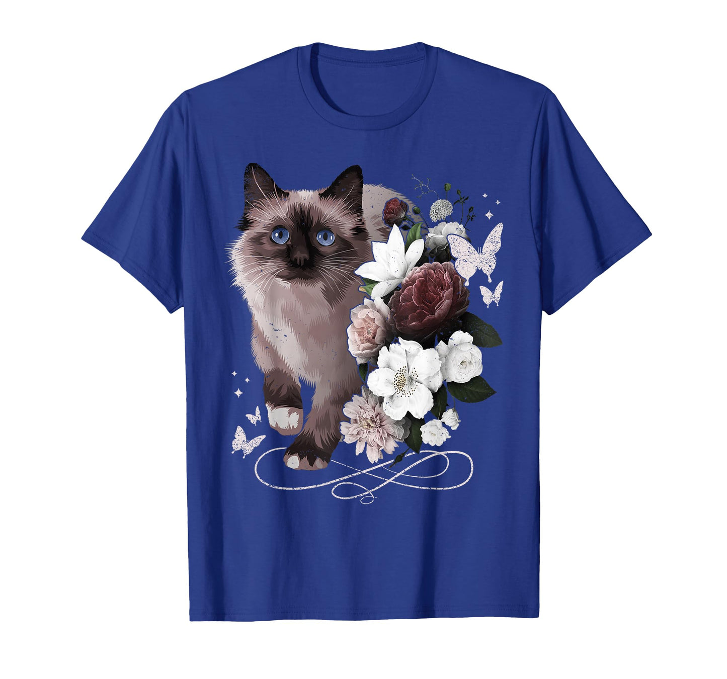 Siamese Cat with Flowers Vintage Look Floral Siamese Cat T-Shirt