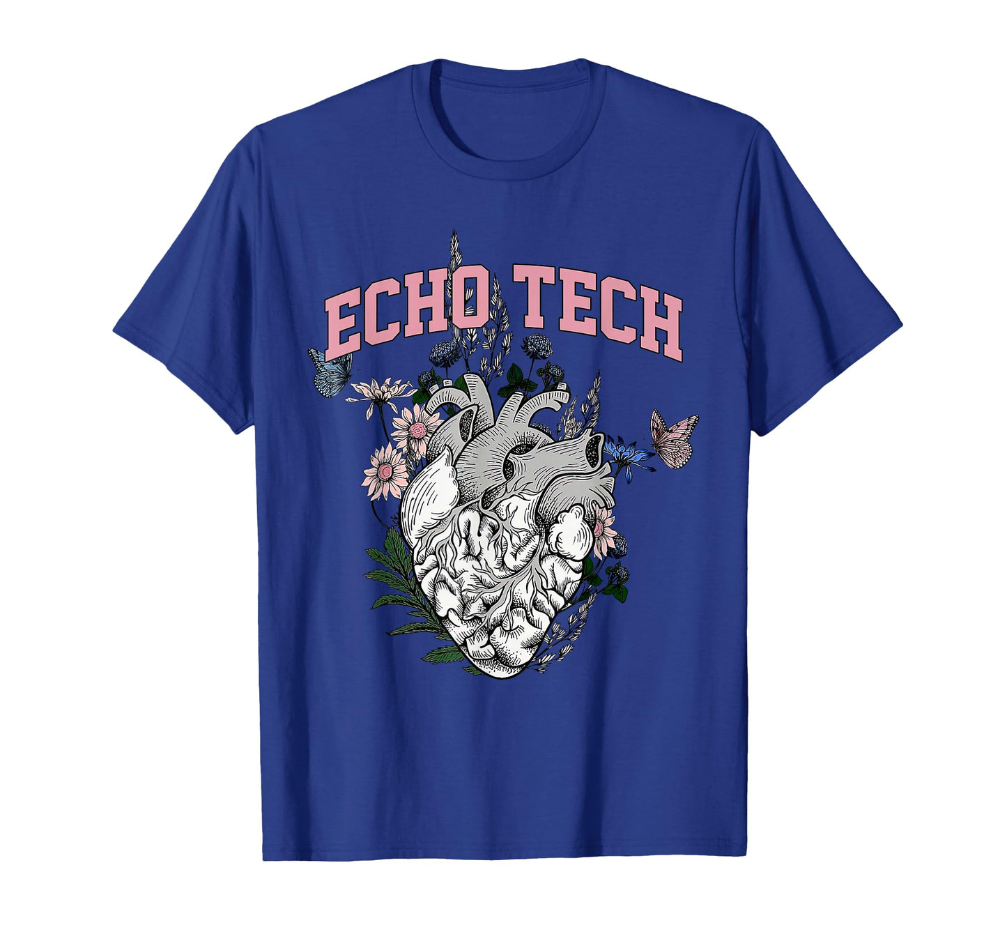 Anatomical Heart Floral Echo Tech Cardiac Sonographer T-Shirt