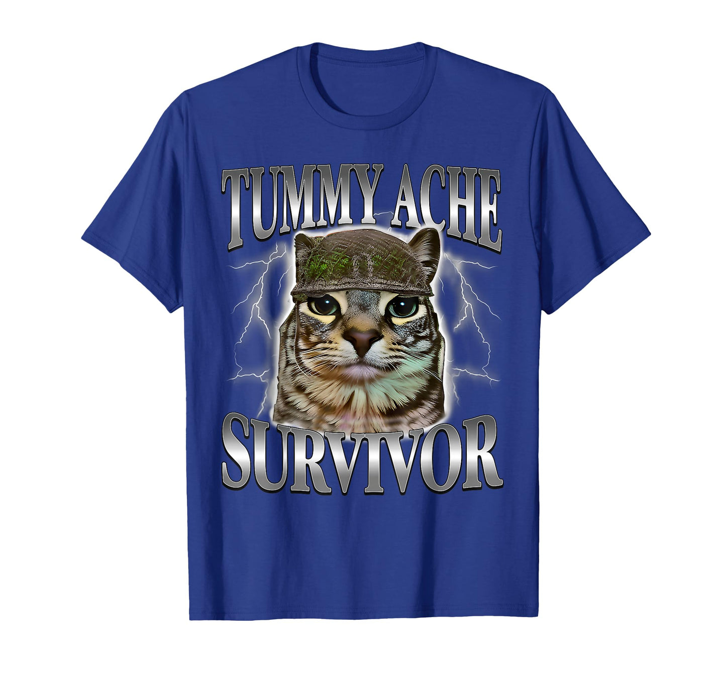 Funny Saying Cats Tummy Ache Survivor Cat Meme Humor Men T-Shirt